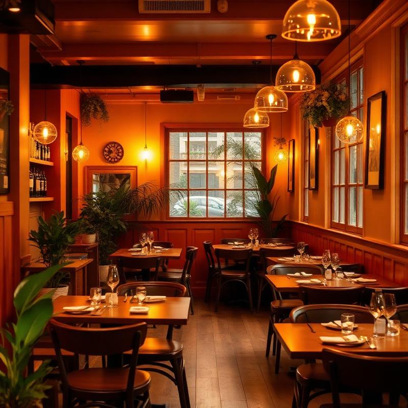 Salle du restaurant à l'ambiance chaleureuse