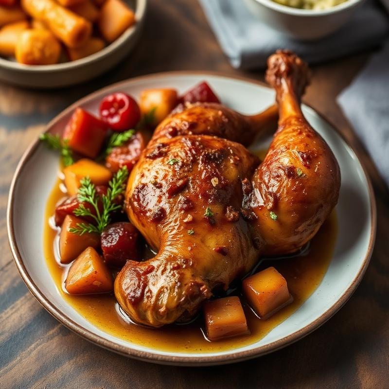 Poulet braisé généreux servi à l'assiette